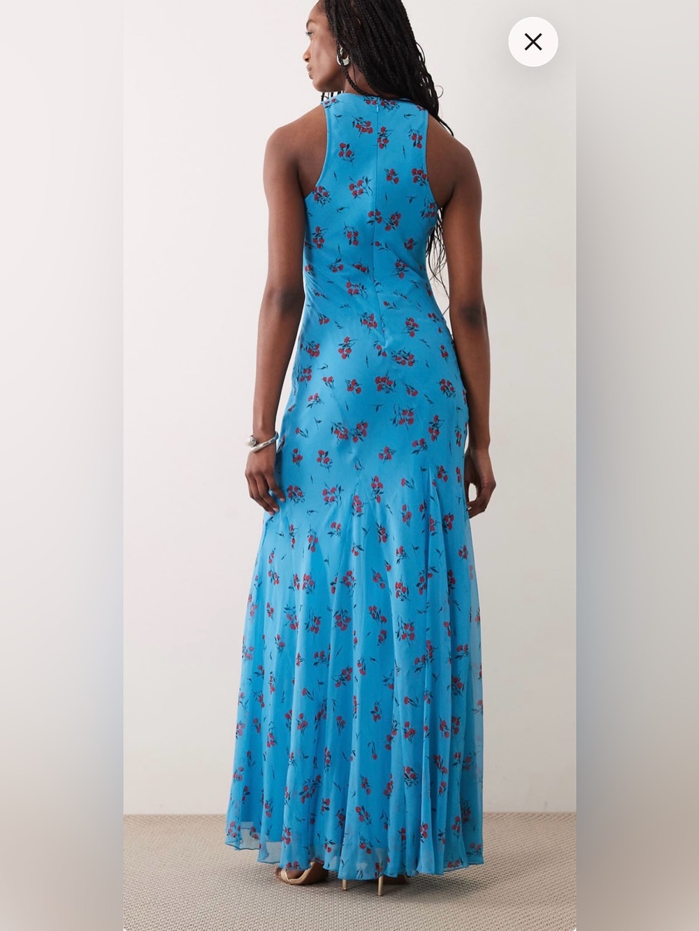 ASOS racer back Blue Floral Halter Maxi Dress